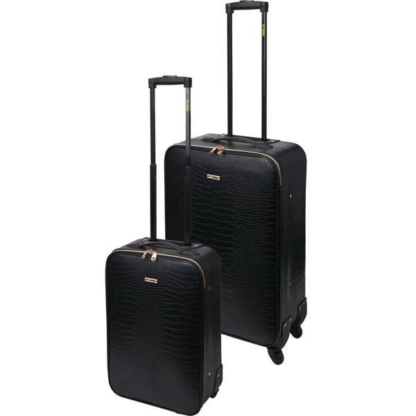 Suitcase trolley set, 2-piece, crocodile design, black