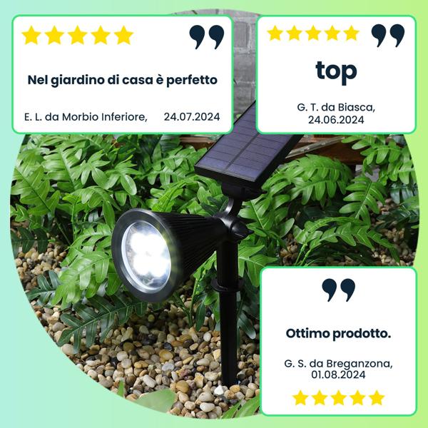 Elegante luce solare da giardino con picchetto a terra - Faretto da giardino resistente alle intemperie (IP44), 200 lumen - Perfetto accento su piante e sentieri