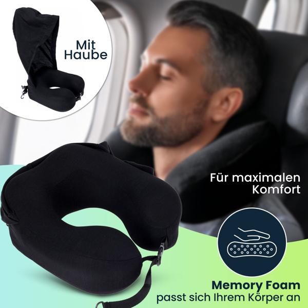 Innovatives Memory Schaum Nackenkissen mit Haube, schwarz – Waschbarer Bezug, ergonomisch – Für maximalen Komfort & erholsamen Schlaf