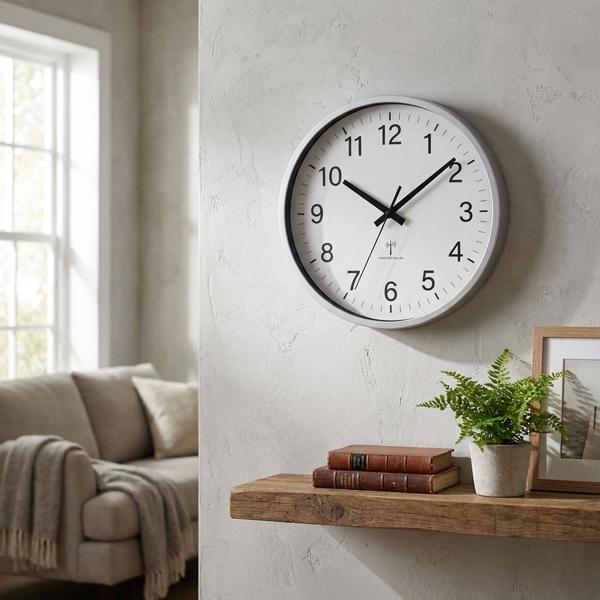 Moderno orologio da parete analogico radiocomandato, Ø 30 cm, argento/bianco, a batteria, per cucina, soggiorno, camera da letto, ufficio