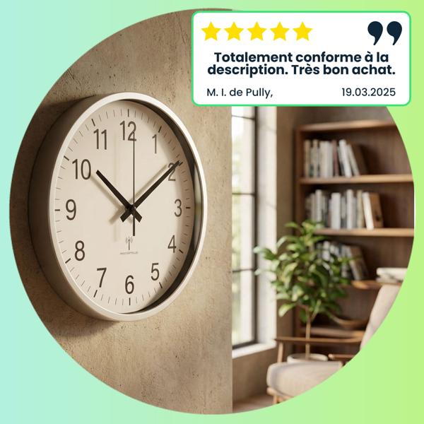 Horloge Murale Radio Analogique Moderne - Précision Signal Radio & Changement Heure Automatique - Ø 30 cm - Argent/Blanc - pour Cuisine Salon Bureau