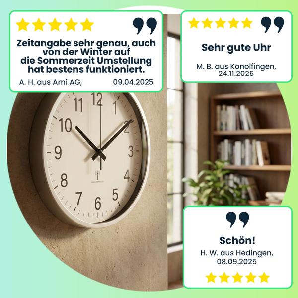 Moderne analoge Funk-Wanduhr, Ø 30 cm, silber/weiss, batteriebetrieben, für Küche, Wohnzimmer, Schlafzimmer, Büro