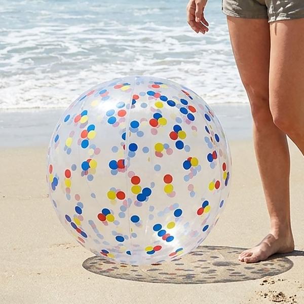 Inflatable beach ball, 50 cm diameter – semi-transparent with colourful confetti dots – inflatable water ball for pool, beach and holidays