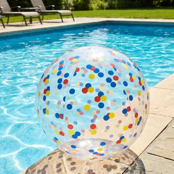 Inflatable beach ball, 50 cm diameter – semi-transparent with colourful confetti dots – inflatable water ball for pool, beach and holidays