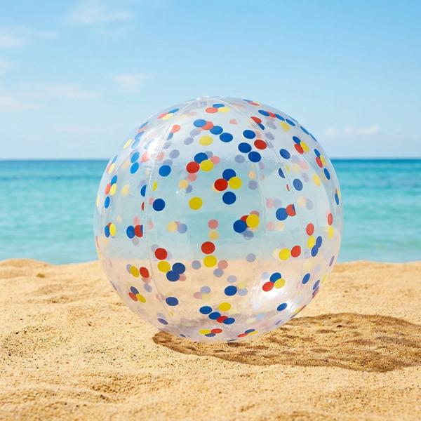 Inflatable beach ball, 50 cm diameter – semi-transparent with colourful confetti dots – inflatable water ball for pool, beach and holidays