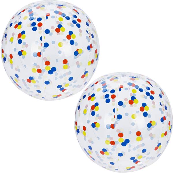 2er-Set Aufblasbarer Strandball 50 cm Durchmesser - Halbdurchsichtig mit bunten Konfetti-Punkten - Aufblasbarer Wasserball für Pool, Strand und Urlaub