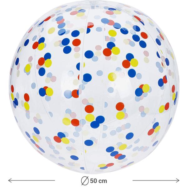 Set of 2 inflatable beach balls, 50 cm diameter – semi-transparent with colourful confetti dots – inflatable water ball for pool, beach and holidays