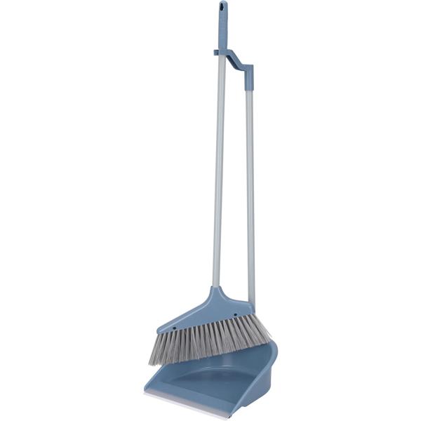 Pratico set per spazzare con manico lungo (grigio/blu): Spazzare con facilità la schiena per la casa e il giardino, efficiente, robusto e salvaspazio