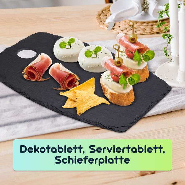 4er-Set Serviertablett, Schieferplatte, 34 x 23 x 0,5 cm