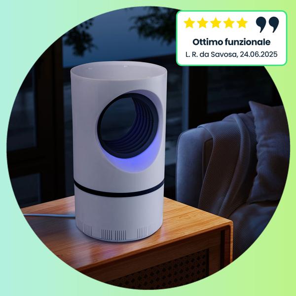 Efficace killer di insetti con luce UV e potente funzione di aspirazione: rimuove zanzare e mosche in modo igienico e sicuro, ideale per casa, giardino e campeggio