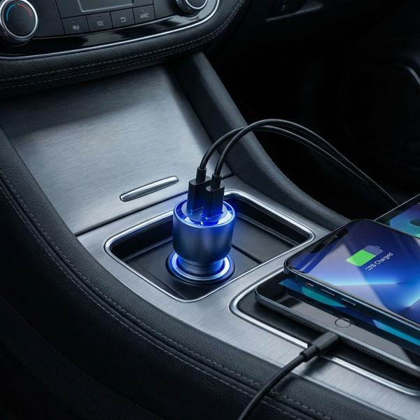 Powerful dual USB car charger 60W: Fast cigarette lighter USB charging adapter for 2 devices in the car, universally compatible & safe for cell phone & tablet