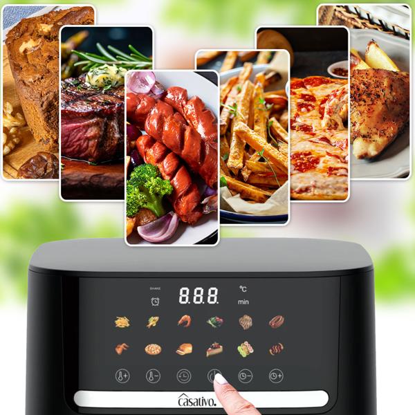 Premium Heissluftfritteuse mit 11 Koch-Programmen, 6,5 l, 1600 Watt - Air Fryer mit LED Touch-Panel, matt schwarz, hochwertige Antihaftbeschichtung