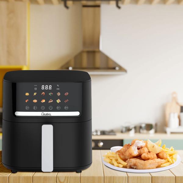 Premium Heissluftfritteuse mit 11 Koch-Programmen, 6,5 l, 1600 Watt - Air Fryer mit LED Touch-Panel, matt schwarz, hochwertige Antihaftbeschichtung