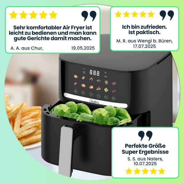 Premium Heissluftfritteuse mit 11 Koch-Programmen, 6,5 l, 1600 Watt - Air Fryer mit LED Touch-Panel, matt schwarz, hochwertige Antihaftbeschichtung