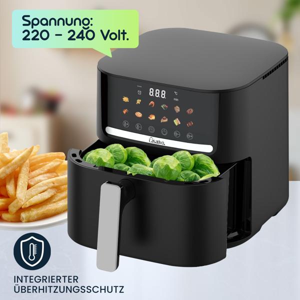 Premium Heissluftfritteuse mit 11 Koch-Programmen, 6,5 l, 1600 Watt - Air Fryer mit LED Touch-Panel, matt schwarz, hochwertige Antihaftbeschichtung