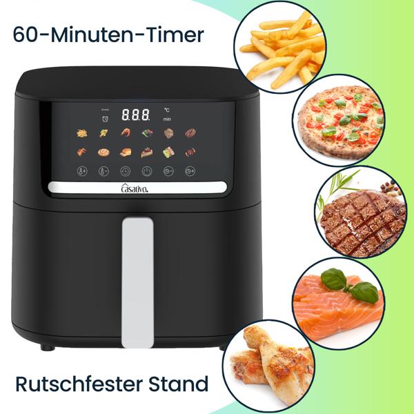 Premium Heissluftfritteuse mit 11 Koch-Programmen, 6,5 l, 1600 Watt - Air Fryer mit LED Touch-Panel, matt schwarz, hochwertige Antihaftbeschichtung