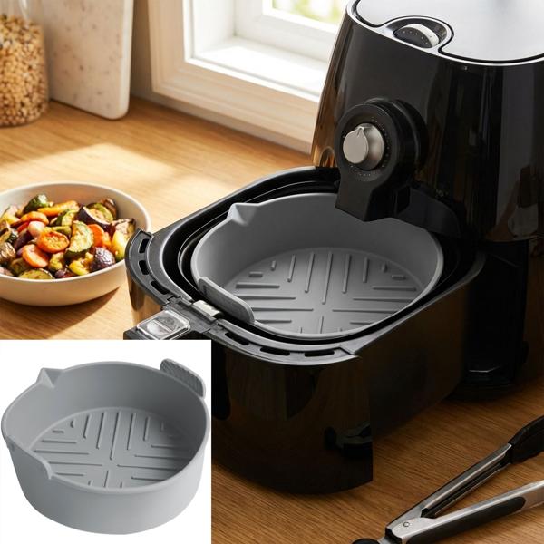 Moule en silicone de haute qualité pour friteuse à air chaud, gris, Ø 19 x H 6 cm, anti-adhésif, résistant à la chaleur & au lave-vaisselle, pour des résultats parfaits