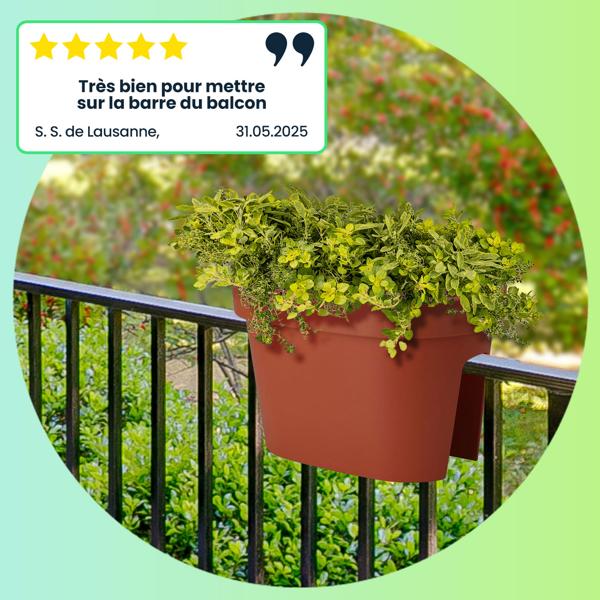 lot de 4 pots de fleurs ovales pour balcons, terracotta, 27 x 40 x 25 cm, résistants aux intempéries, robustes & élégants pour balustrades & clôtures, idéaux pour fleurs & herbes aromatiques