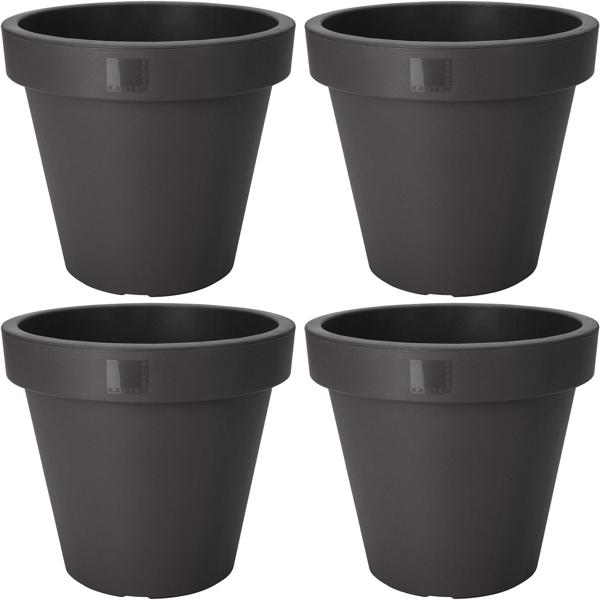 set of 4 flower pots, round, anthracite, plant pot made of 100% recyclable plastic, Ø 30 cm