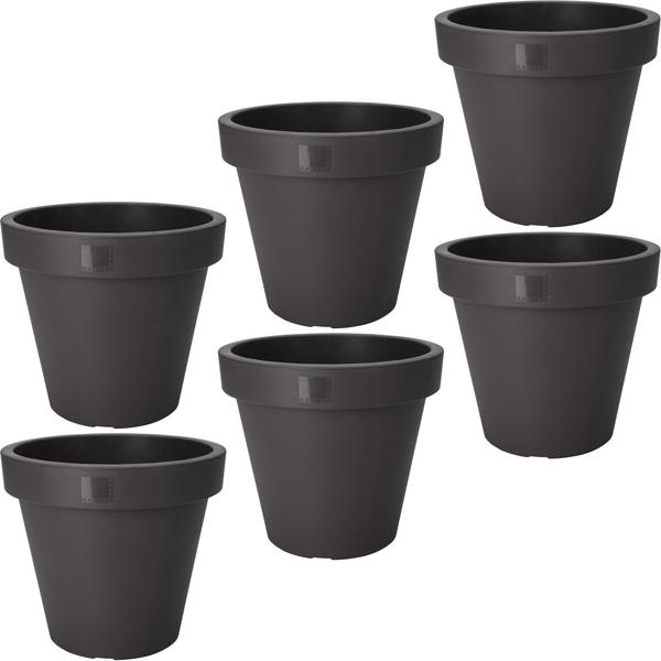 set of 6 flower pots, round, anthracite, plant pot made of 100% recyclable plastic, Ø 30 cm