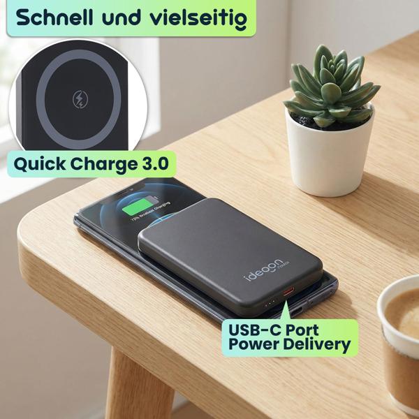 MagSafe Powerbank 5000 mAh, 15W Qi - Hochwertige kompakte Wireless Power Bank – Schnelles Laden Quick Charge für iPhone & Android – Mobiler Power-Boost