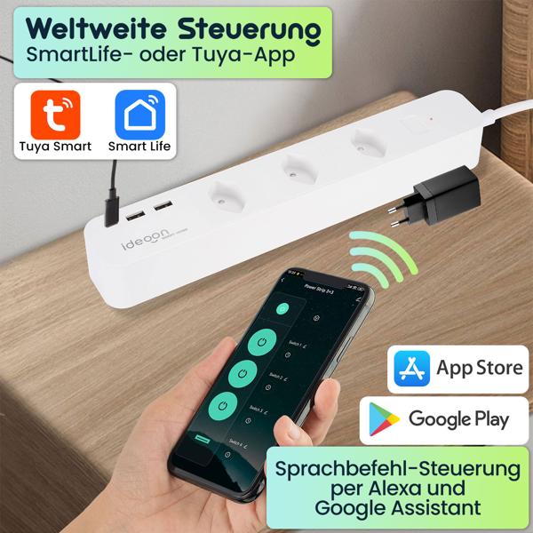 Smarte WLAN-Steckdosen-Leiste (CH), 3-fach mit USB-Ports, Sprachsteuerung (Alexa/Google), 10 A: Eine Mehrfachsteckdose für SmartHome Komfort