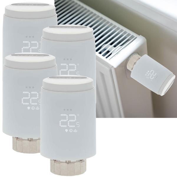 4er-Set Smartes Heizkörperthermostat inkl. Zigbee-Gateway - App- & Sprachsteuerung, Anti-Kalk/Frost, Kindersicherung, Google Assistant/Alexa/Siri-kompatibel