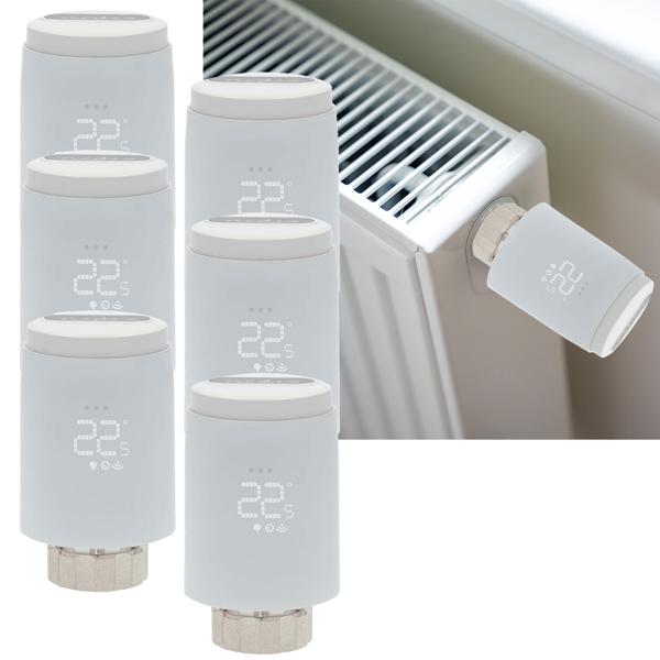 6er-Set Smartes Heizkörperthermostat, Zigbee-Gateway, Anti Kalk u. Anti Frost, App zur Steuerung, komp. zu Alexa, Google, Siri