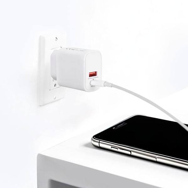 USB Ladegerät, weiss, 2 Ports, 1x USB-C und USB-A, 20 W, Power Delivery 3.0 für schnelles Laden von iPhone, Samsung, Huawai, Xiaomi