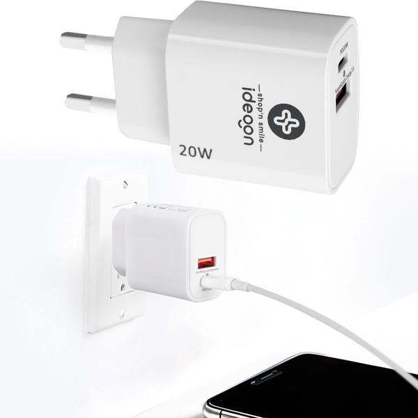 USB Ladegerät, weiss, 2 Ports, 1x USB-C und USB-A, 20 W, Power Delivery 3.0 für schnelles Laden von iPhone, Samsung, Huawai, Xiaomi