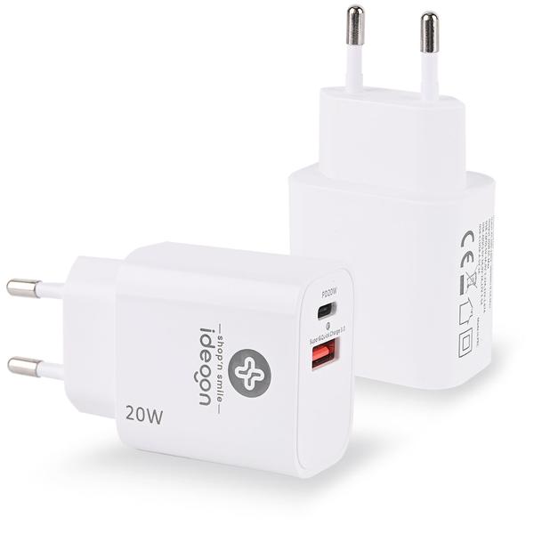 USB Ladegerät, weiss, 2 Ports, 1x USB-C und USB-A, 20 W, Power Delivery 3.0 für schnelles Laden von iPhone, Samsung, Huawai, Xiaomi