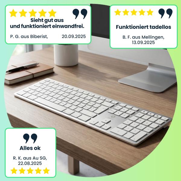 Hochwertige Funk-Tastatur - CH Edition Aluminium: Kabellose Bluetooth Schweiz QWERTZ-Tastatur – kompatibel zu Mac, Macbook, iPad, Notebook & Desktop PC
