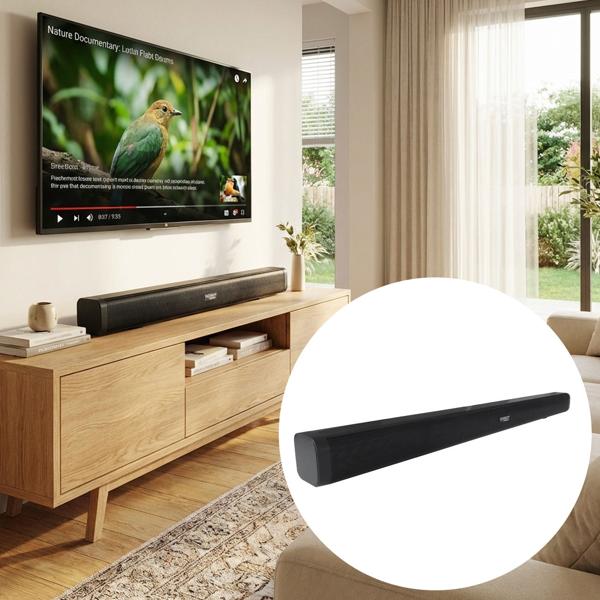Bluetooth 5.0 soundbar, 30W, for TV & music - HDMI-ARC, Opt/Aux, black, with remote control, home theater soundbar