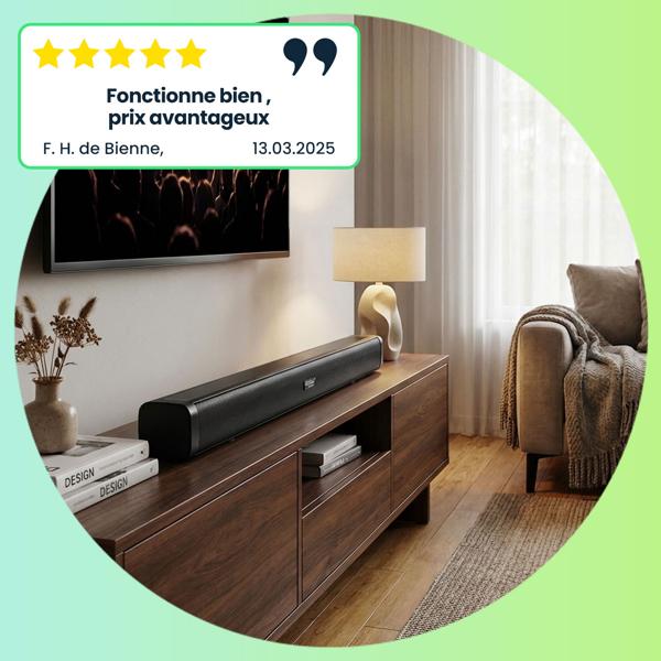 Barre de son Bluetooth 5.0 - Son stéréo puissant home cinéma pour TV & musique - 30W - HDMI-ARC Opt/Aux, noir, télécommande