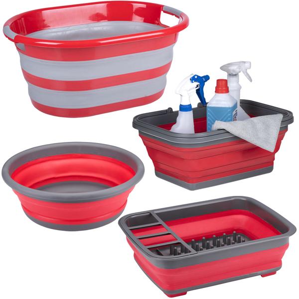 Multifunctional cleaning set: laundry collector, storage basket, folding bowl & draining basket - robust & space-saving & ideal for camping and at home