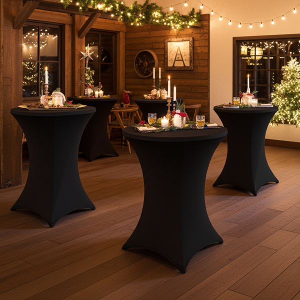 Set 4 Housses Tables Hautes Noires - Housse Stretch Élégante pour Événements & Fêtes - Ø 80-85cm, H115cm, Robuste, Facile Entretien