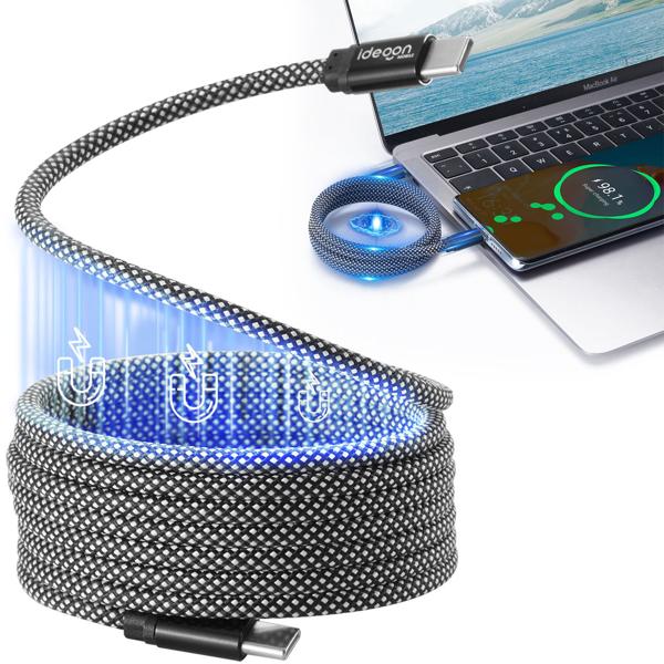 Hochwertiges USB-C Ladekabel 100W, 1m: Magnetische Aufrollfunktion, schnell & knotenfrei – zuverlässig für Samsung, Xiaomi, iPad, iPhone, Notebooks