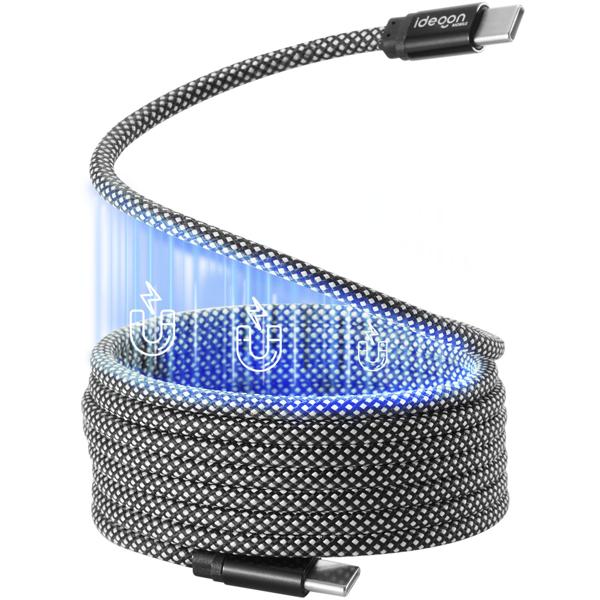 set of 3 USB-C charging cables 100W, 2m: Magnetic retractable function, fast & knot-free - reliable for Samsung, Xiaomi, iPad, iPhone, notebooks and much more.