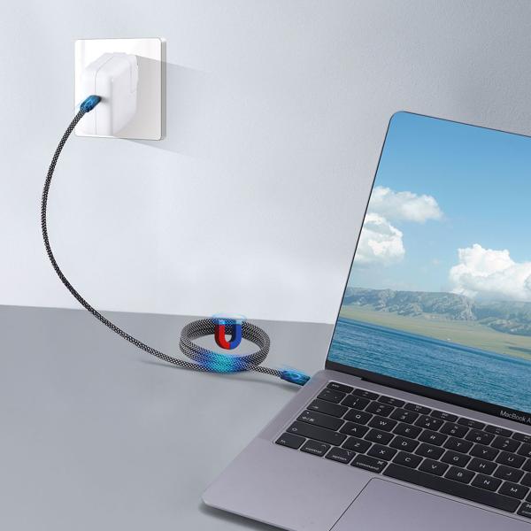 set of 3 USB-C charging cables 100W, 2m: Magnetic retractable function, fast & knot-free - reliable for Samsung, Xiaomi, iPad, iPhone, notebooks and much more.