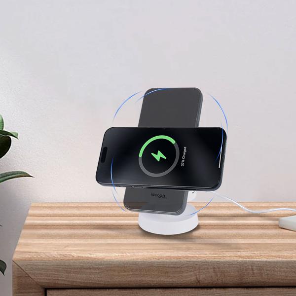 Chargeur à induction sans fil 3 en 1 avec veilleuse (15 W) USB-C – blanc – pour smartphones, montres, écouteurs – plus d’ordre et de confort