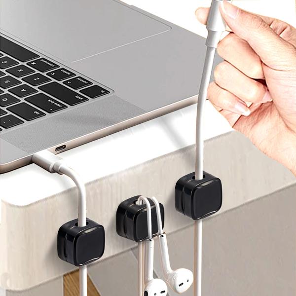 12er-Set Kabelorganizer mit Magnetclip, schwarz: Schreibtisch-Kabelhalter, selbstklebend & flexibel – Nie wieder Kabelsalat im Büro & Zuhause