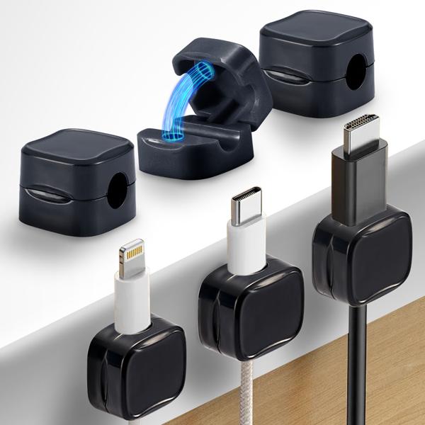 12er-Set Kabelorganizer mit Magnetclip, schwarz: Schreibtisch-Kabelhalter, selbstklebend & flexibel – Nie wieder Kabelsalat im Büro & Zuhause