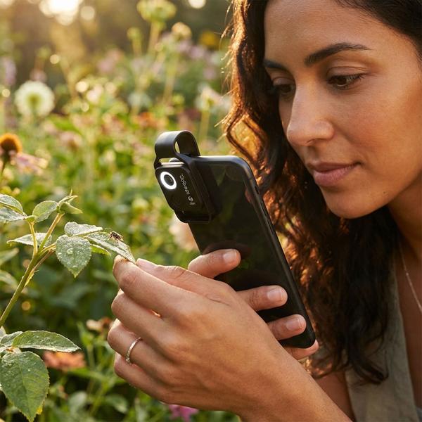 Microscope attachment lens for smartphone/tablet 200x: With 6 LEDs for detailed close-ups, black - Discover the micro world