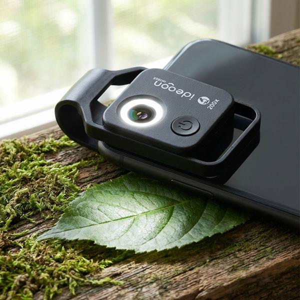 Microscope attachment lens for smartphone/tablet 200x: With 6 LEDs for detailed close-ups, black - Discover the micro world