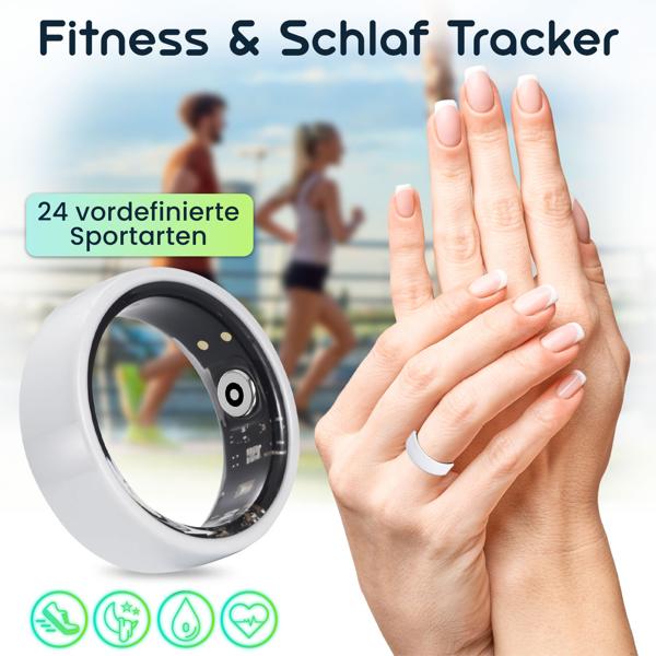 Smart-Ring Grösse 65, weiss – Fitness & Schlaf Tracker aus Keramik, wasserdicht (IP68) – Inkl. Ladebox & kostenloser App