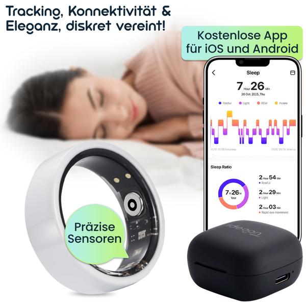 Smart-Ring, weiss, Keramik, inkl. Ladebox, Grösse 63: Dein Fitness & Schlaf Tracker – Elegant und ein smarter Begleiter für ein aktives Leben