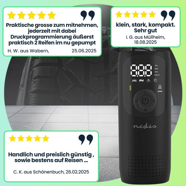 Mobile Akku-Kompressor-Luftpumpe: 0,1-10,3 Bar, 4000mAh, digitale Anzeige & Arbeitsleuchte – Leistungsstark & präzise aufpumpen