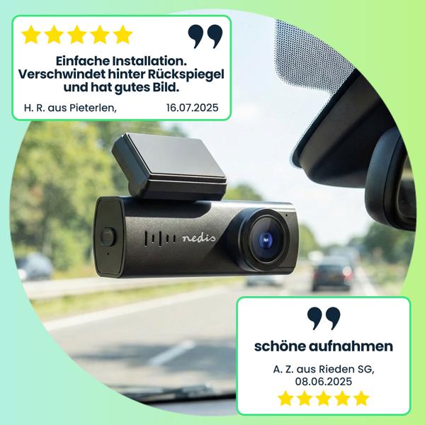 Full-HD Dashcam, 2MP, 150° Weitwinkel, Nachtsicht, Akku, Fotomodus, gestochen scharfe Aufnahmen, hohe Sicherheit
