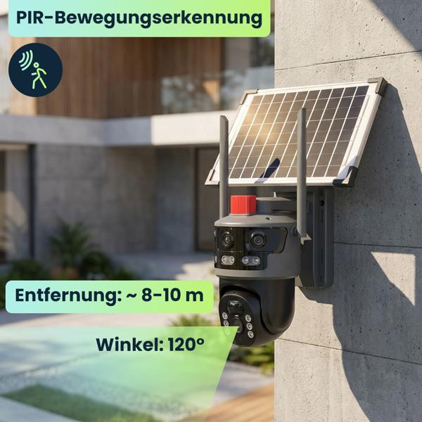 4G Dual Kamera mit Solarmodul, mit Full-HD-Videoauflösung, Zwei-Wege-Kommunikation - Smarte Sicherheit ohne Stromanschluss