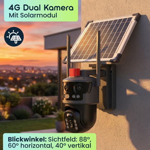 4G Dual Kamera mit Solarmodul, mit Full-HD-Videoauflösung, Zwei-Wege-Kommunikation - Smarte Sicherheit ohne Stromanschluss
